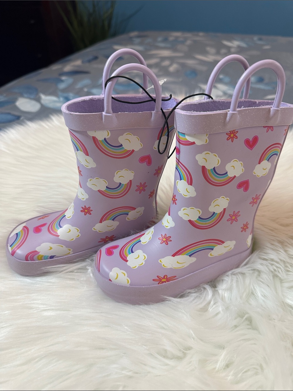 NWTS Western Chief Lavender Kids Rain Boots with Rainbow & Cloud Print Sz 5/6